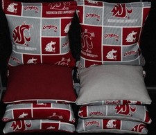 ALL WEATHER made w Washington State Cougars Fabric Cornhole Bean Bags