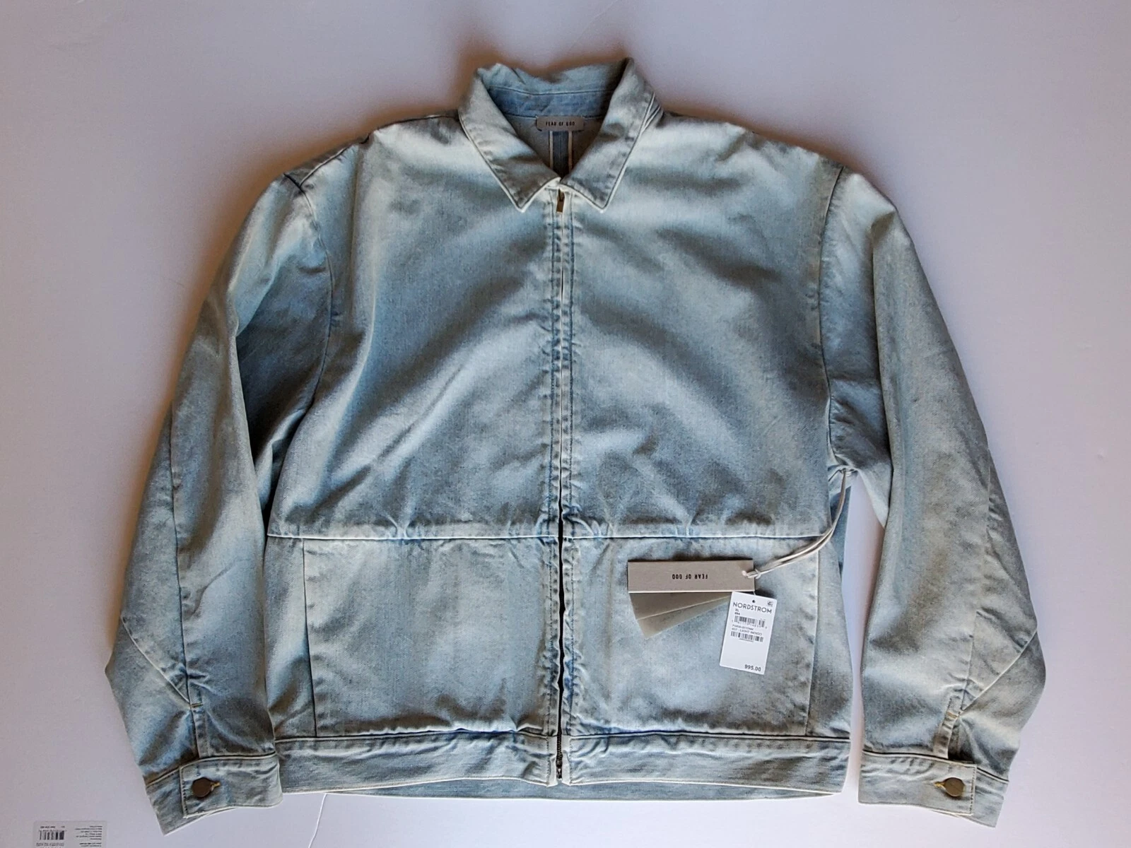 Giacca denim nuova Fear Of God 8a collezione taglia XL indaco chiaro vendita al dettaglio $995