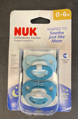 NIP Nuk Orthopedic Silicone Pacifier 0-6m Glows in the Dark Stars Blue Set of 2