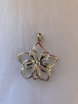 Mark Wasserman Samara 2 Tone Flower Pendant/ New Chain 925 Silver w/Gold Plated