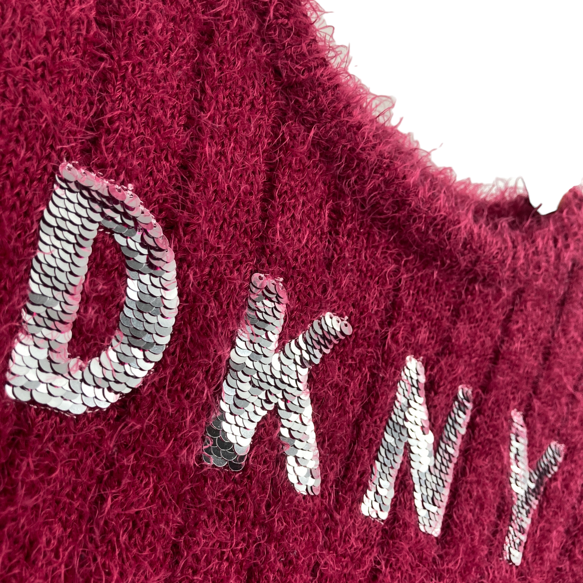 DKNY Sweater Womens XL Maroon Long Sleeve Logo Flip Silver