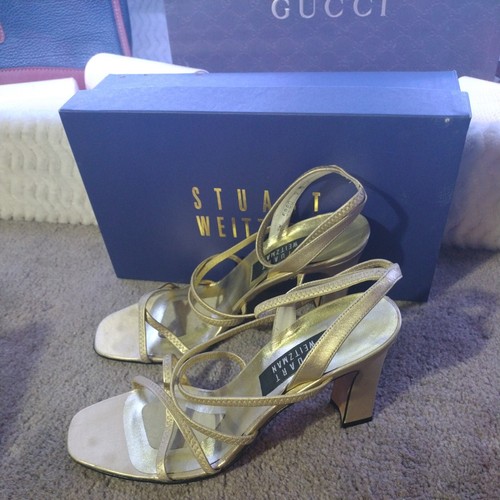 Stuart Weitzman Gold Strappy Wedges Size 9M - Picture 4 of 10