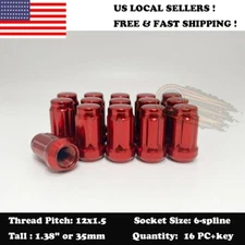 16PC+SECURITY KEY 12X1.5 FOR FORD MODEL RED 1.38" 6 SPLINE BULGE ACORN LUG NUTS