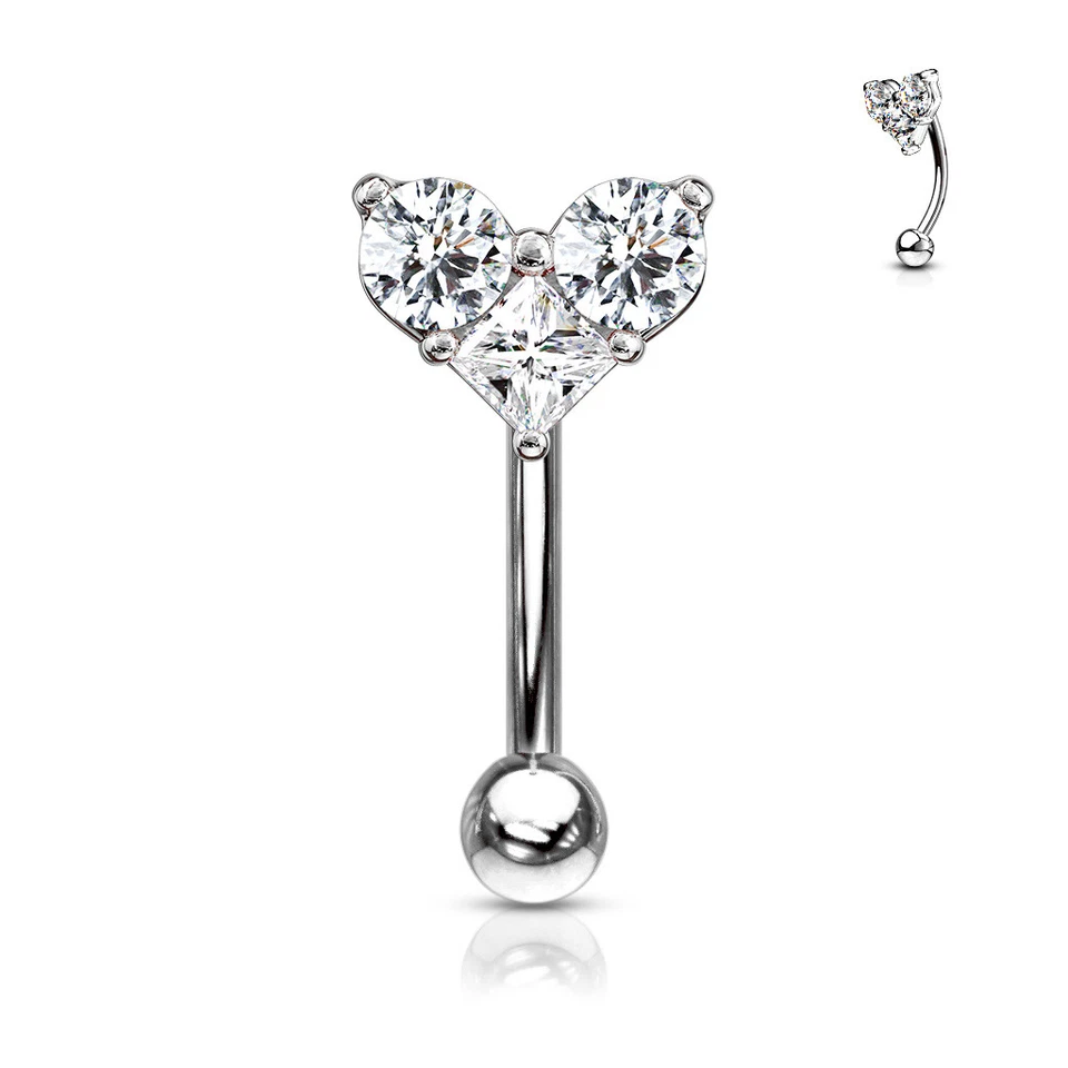 Round & Square CZ Heart Curved Barbell Eyebrow Ring Rook Daith Snug Piercing 16G - Image 4 of 4