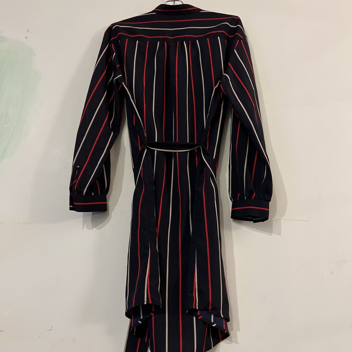 Club Monaco Striped Shirt Dress belted Black Red Tan Sz 8 Buttons | eBay