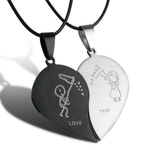 Collana Uomo Donna 2 in 1 Love Fidanzati Amiche del Cuore in Acciaio - Foto 15 di 18