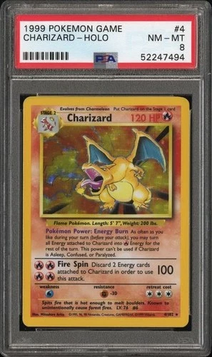 1999 Pokemon TCG Base Set Charizard Holo 4/102 PSA 8