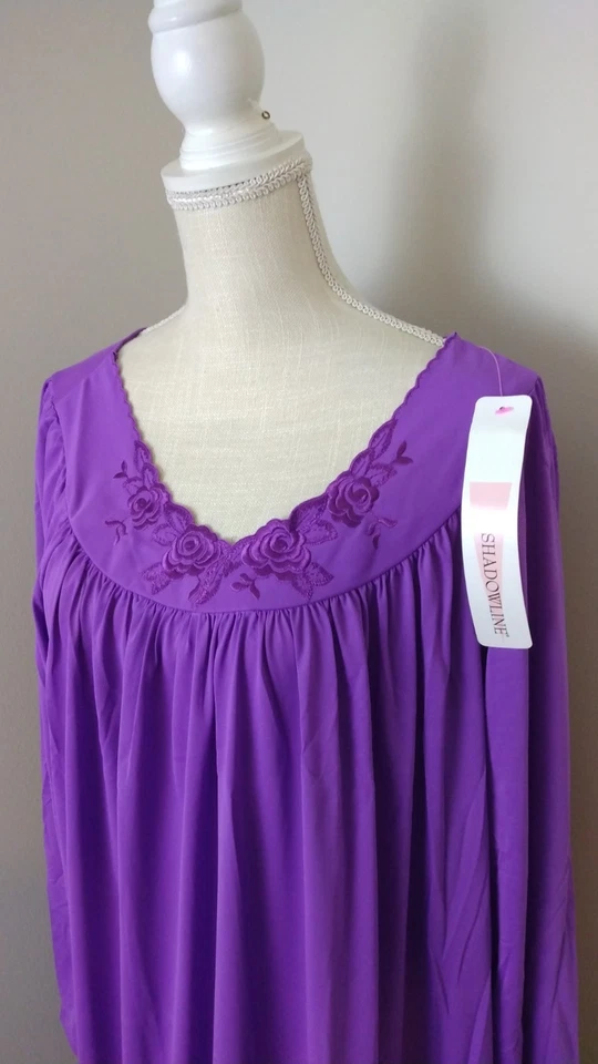 Vestido bordado manga corta de nailon púrpura talla 1X Shadowline nuevo con etiquetas para mujer Foto 2 de 4