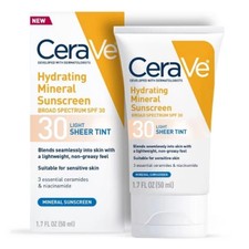 CeraVe Hydrating Mineral Sunscreen 30 Light Sheer Tint 1.7oz EXP: 12/2026