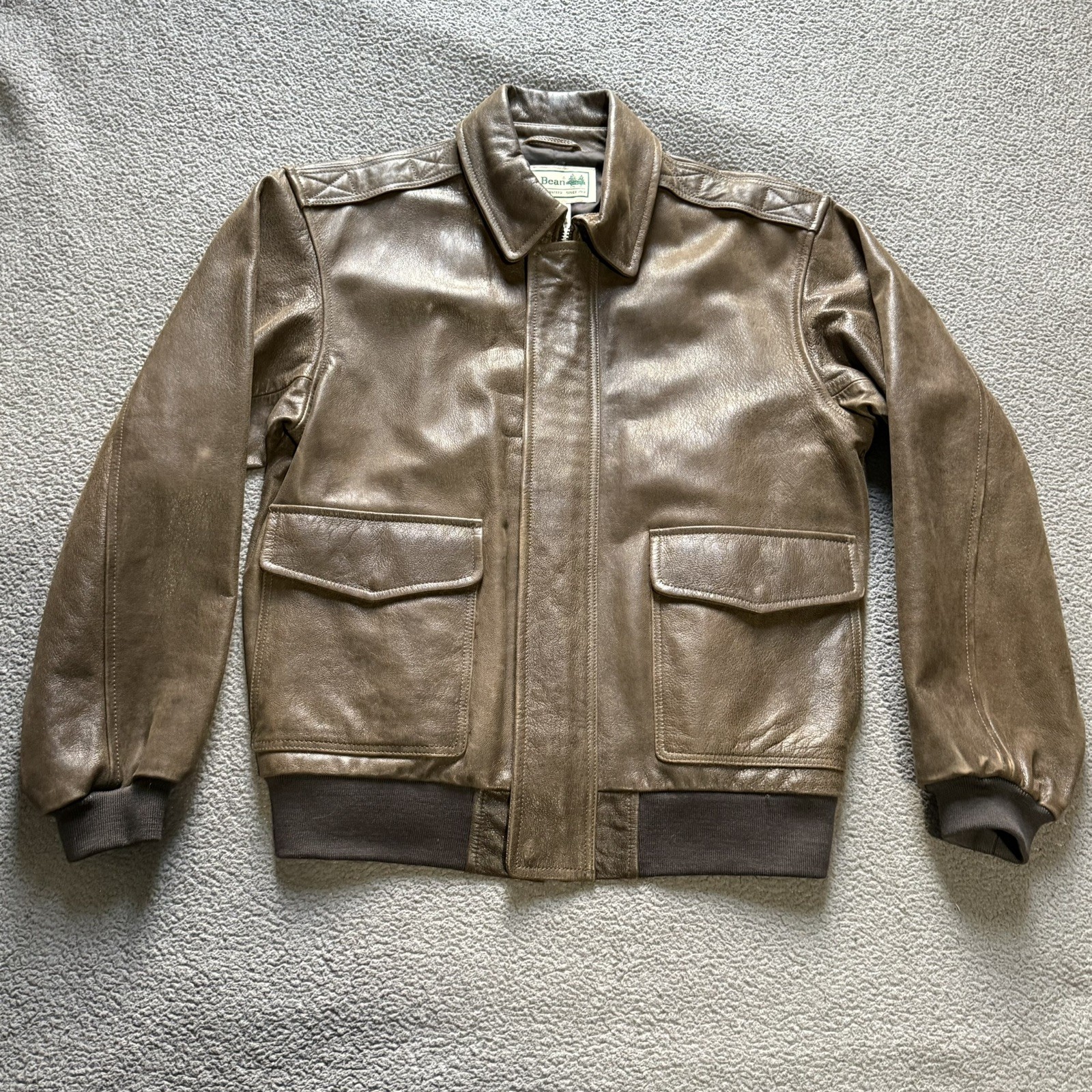 Vintage LL BEAN Brown Goatskin Leather A-2 Style Bomber Jacket Men's Large