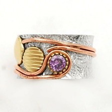 Natural Three Tone Amethyst 925 Solid Sterling Silver Ring Sz 7