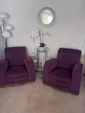 Set of 2 Purple Chenille Upholstered Armchairs Wood Frame Padded Seat 85cm