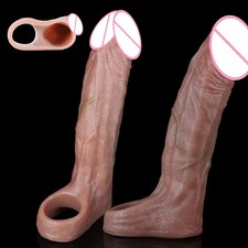 Penis Sheath Male Bigger Sleeve Girth Reusable Condom Extender Enlarger For Man