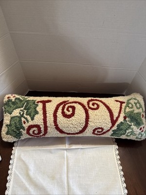 Chandler 4 Corners Hooked Wool Pillow JOY Designer LAURA MEGROY Made In India