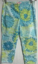 LILLY PULITZER ORIGINALS RESORT FIT FLORAL PRINT CAPRI PANTS BLUE GREEN Sz 8