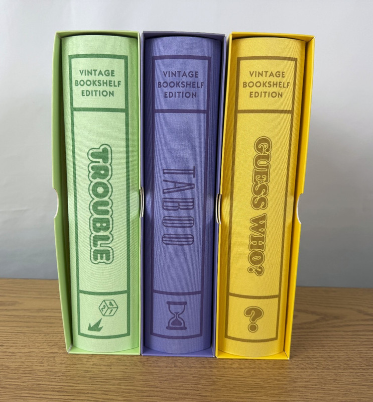 Trouble, Taboo, Guess Who Linen Vintage Bookshelf Game 3 pack Open Box