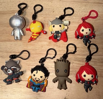 Marvel Disney 3D Bag Clip LOT 8 , Ironman, Grut, Raccoon, 2-black widow