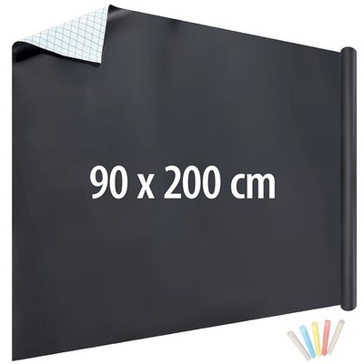 infactory Selbstklebende Tafelfolie mit 5 bunten Kreiden, abwischbar,90 x 200 cm