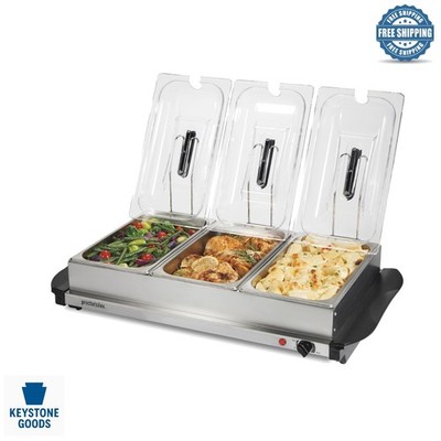 Three-Pan Stainless Steel Buffet Server & Food Warmer for Parties & Holidays