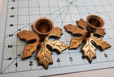 ANTIQUE VINTAGE SOLID BRASS CANDLESTICK LEAF CANDLE HOLDER SET OF 2