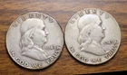 FRANKLIN SILVER HALVES LOT OF 2 KEY DATES 49 S 49 D AU 90% SILVER COINS