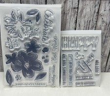 Stampin Up FLOWERS HAPPY Paper Pumpkin Rubber Stamps Set of 2
