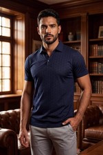 Barabas Men's Solid Color Geometric Stretch Polo Shirts 6P04