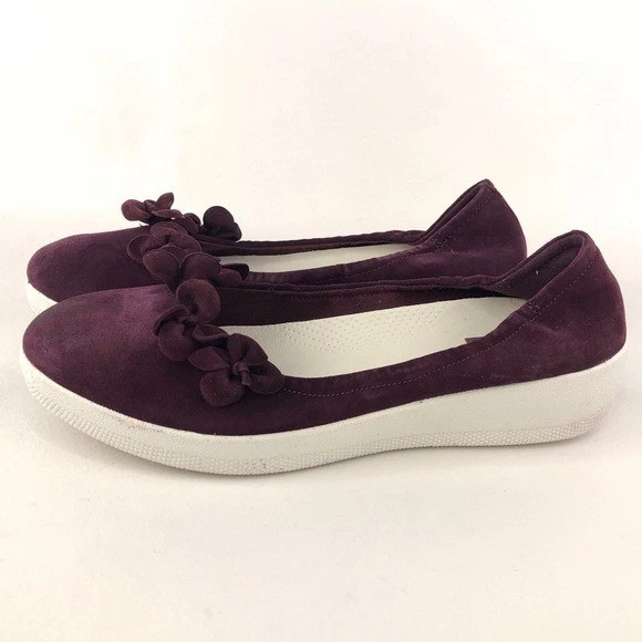 FitFlop SuperBailarina con Flores Ballet Pisos Mujer Talla 9 Ciruela Profunda Gamuza Foto 2 de 4