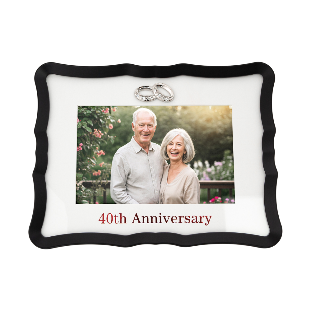 40th Anniversary Landscape 4x6 Frame with Red Text and Silver Rings by Happy ...
