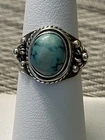 Vintage Sterling Silver Turquoise Ring Southwestern Oval Cabochon Bezel Sz 7.5”