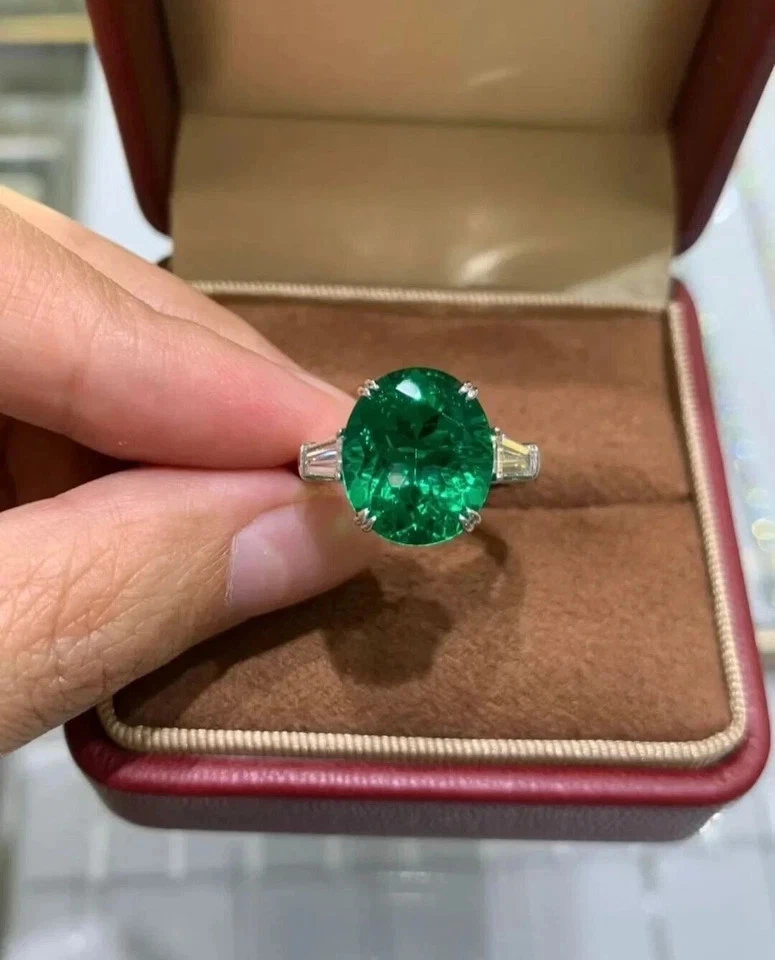 3.50 Ct Oval Cut Natural Emerald Diamond Wedding Ring 14K Solid Real White Gold - Image 3 of 4