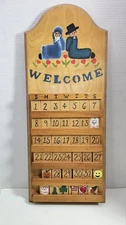 VTG 90’s Wooden Perpetual Calendar  Months Days Holidays *Flowers*Welcome*Amish