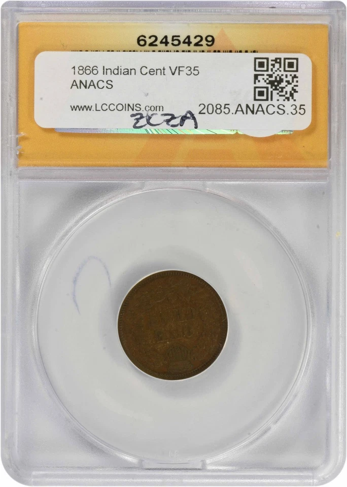 1866 Indian Cent VF30 ANACS - Image 2 of 2