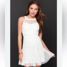Heavenly Geometry Ivory Lace Halter Dress