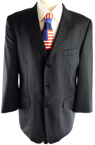 Donald Trump Signature Collection Suit Jacket Men 42R BLACK Pinstrip Wool Blazer