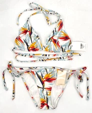 LIVELY women's S/M Swim set Bikini Padded Bird of Paradise Floral White tropical
