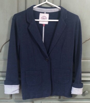 Women's Blue SO Blazer Jacket with Roll Up Lined Sleeves (Size Medium) SO CUTE