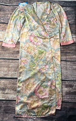 Morgana Floral Kimono Satin Robe Women's Large (48) Italy Made