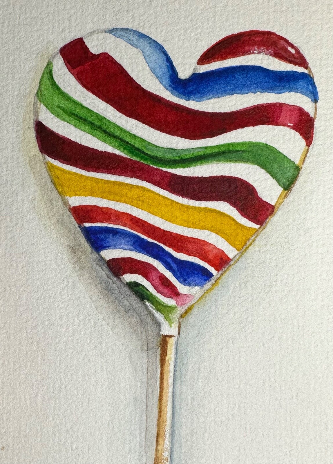 Watercolor Painting Colored Heart Candy Love ACEO Art No.295