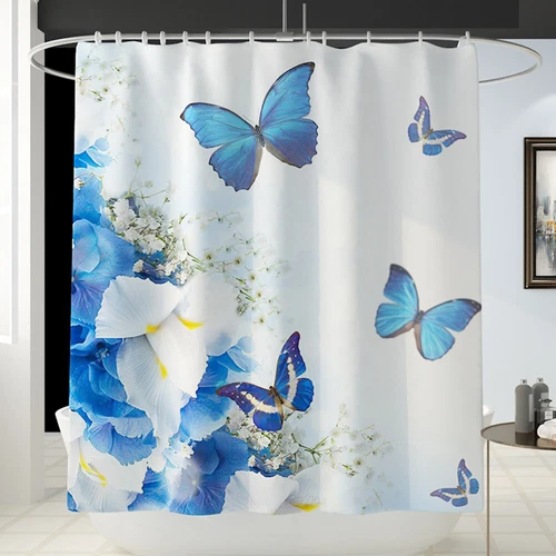 4Pcs/Set Butterfly Rose Waterproof Shower Curtain Toilet Lid Cover Bathroom Mat - Bild 13 von 36