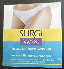 Surgi Wax Brazilian Hard Wax Kit for Private Parts 4 oz No Pre Epilation Oil