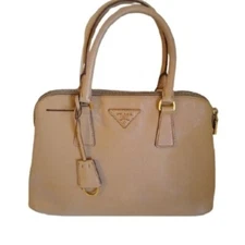Prada Saffiano Lux Promenade Top Handle Satchel Bag in Cameo Beige