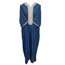 Moroccan Cotton Blend Blue 3-Quarter Sleeve Thobe Jubba Kandora Dishdasha