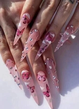 48Pcs Long Press Sqaure & Stilleto Press-on Nails (2Packs) Green, Pink 