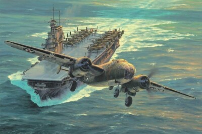 Destination Tokyo by Anthony Saunders aviation art signed by a Doolittle Raider