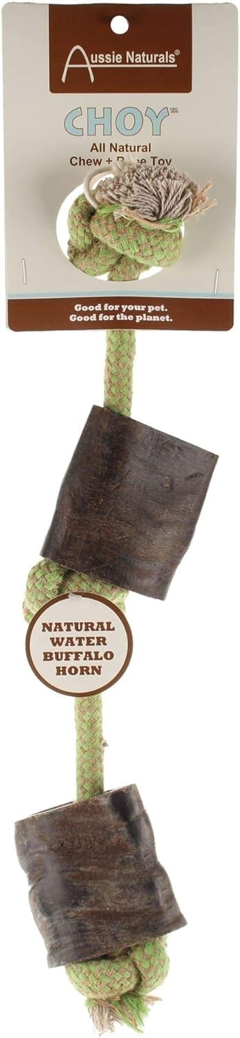 Aussie Naturals Double Horn Choy Dog Toys, Large, Green/Off-White