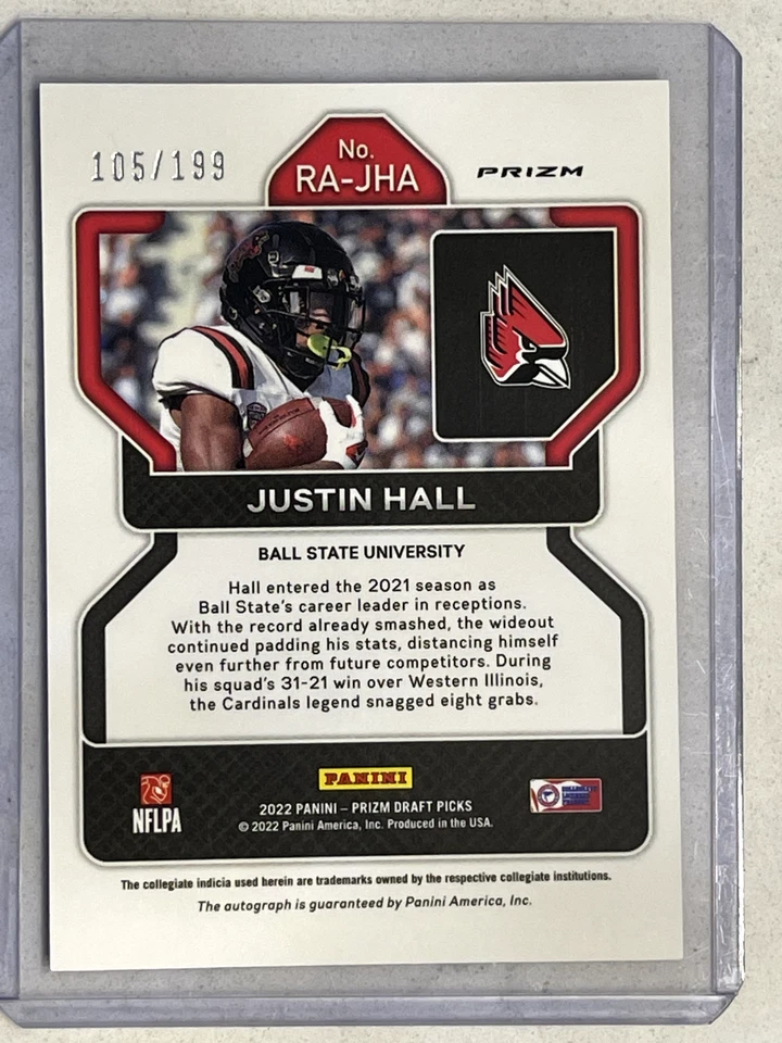 2022 Panini Prizm Draft Picks Justin Hall Autograph Auto Red Prizm /199 - Image 2 of 2
