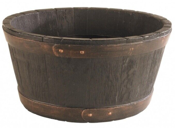 Strata Oakwood Barrel Round Planter Indoor Outdoor Plastic Garden Plant Pot