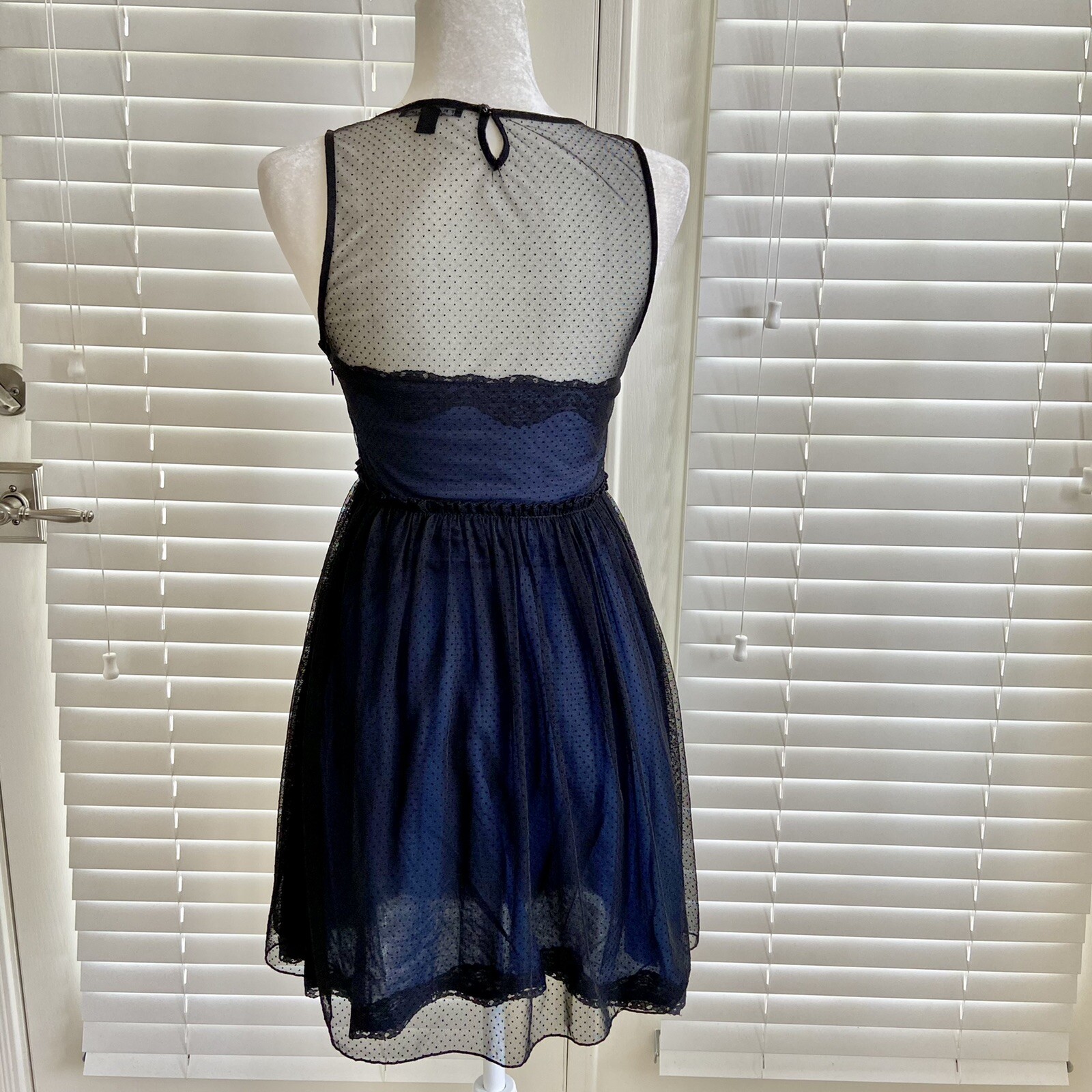 ZARA Trafaluc Mesh Layered A-Line Dress Women’s Small Blue Black Sleeveless thumbnail 3