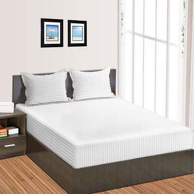 Extra Deep Pocket 1 PC Fitted Sheet 1000 TC Egyptian Cotton White Stripes